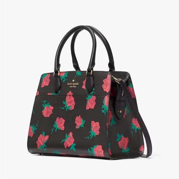 ♠️kate spade Madison Rose Toss Printed Medium Satchel, Black Multi NWT - Picture 4 of 8